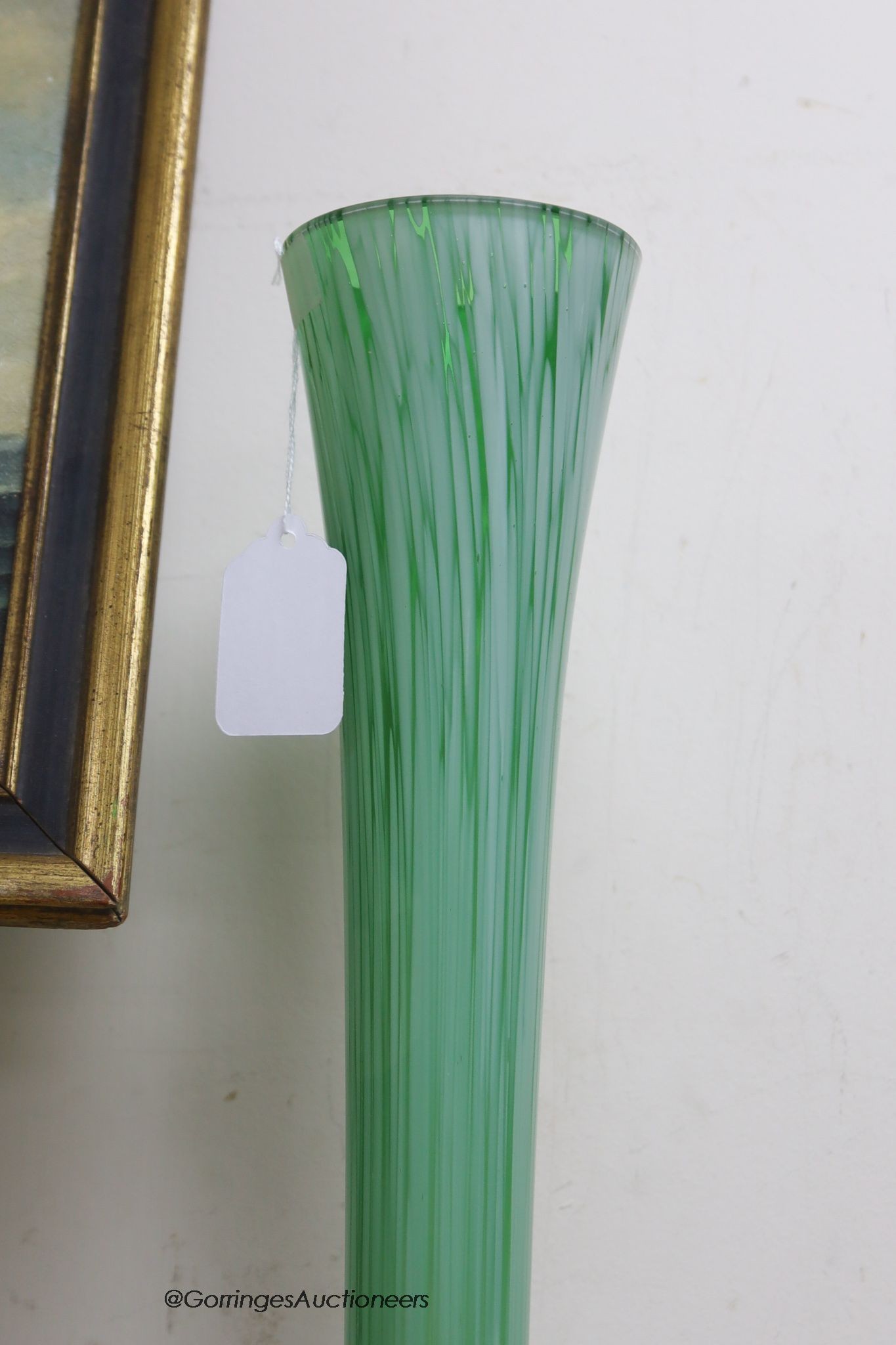 A large Studio green mottled glass vase, height 101cm
